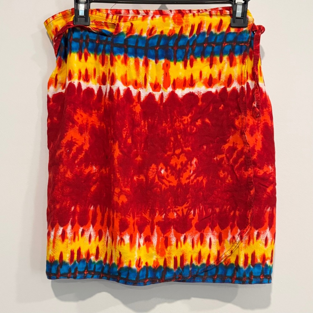 Womens Mini Wrap Skirt OS Tie Dye Festival Hippie Psychedelic Tropical 90s 20603